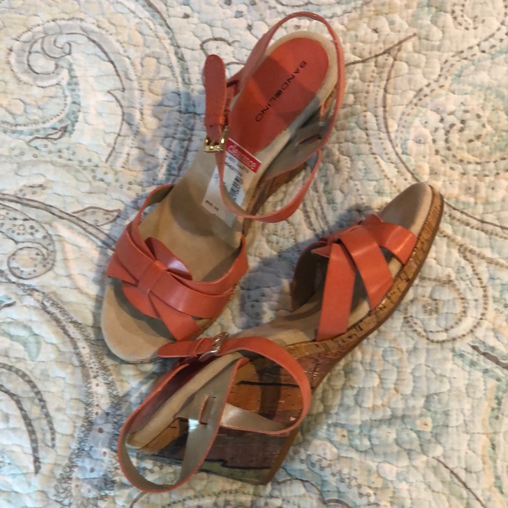 Bandalino Coral Cork Wedge Sandals, 9.5, NWT.